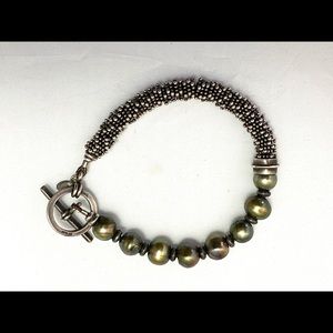 Custom sterling silver bracelet with black pearls